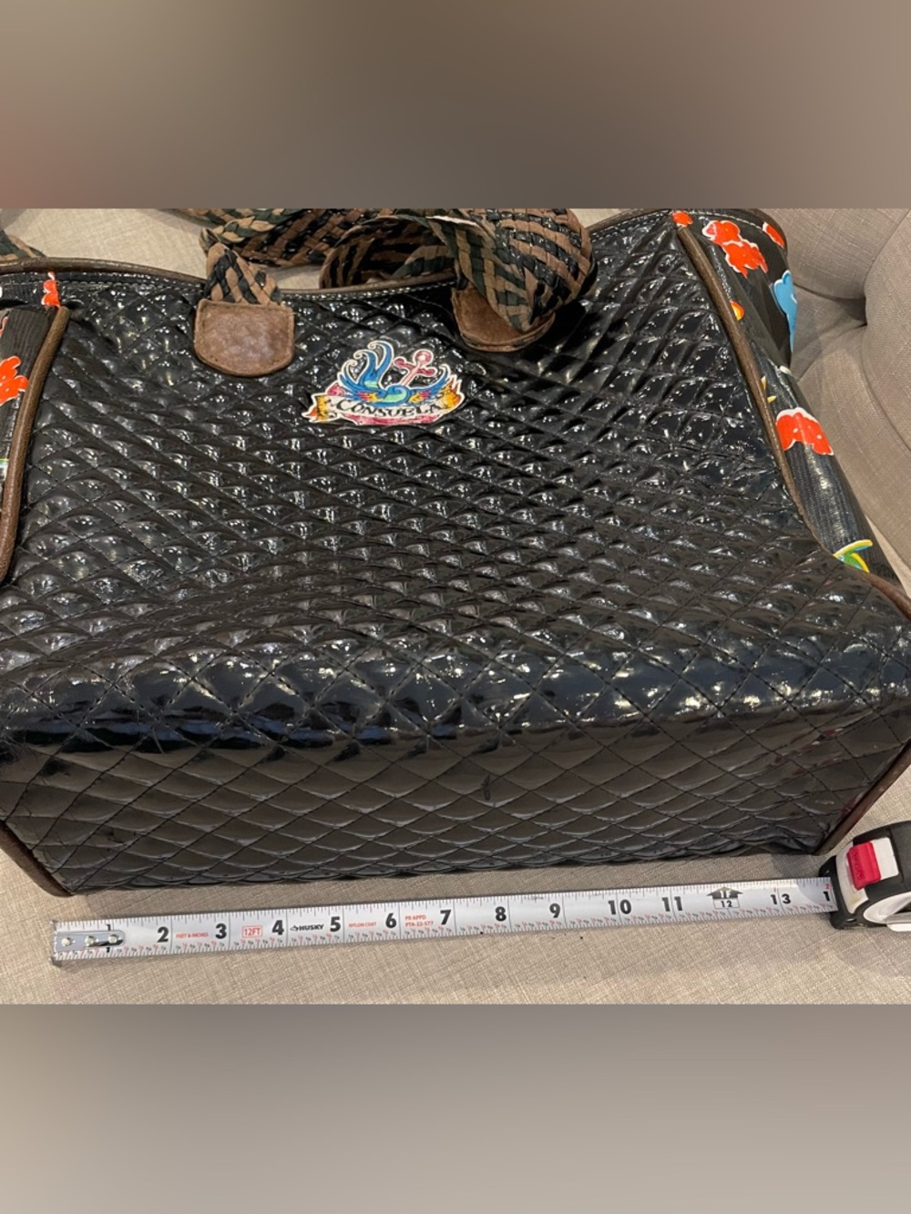 Consuela Classic Tote black patent quilted shiny floral colorful braided leather - Picture 13 of 14
